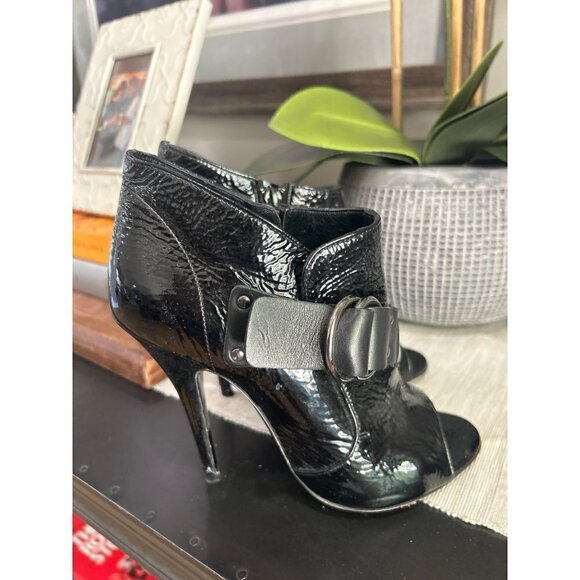 Givenchy Patent Leather Peep Toe Ankle Booties Black Womens Size 7 - Picture 4 of 11
